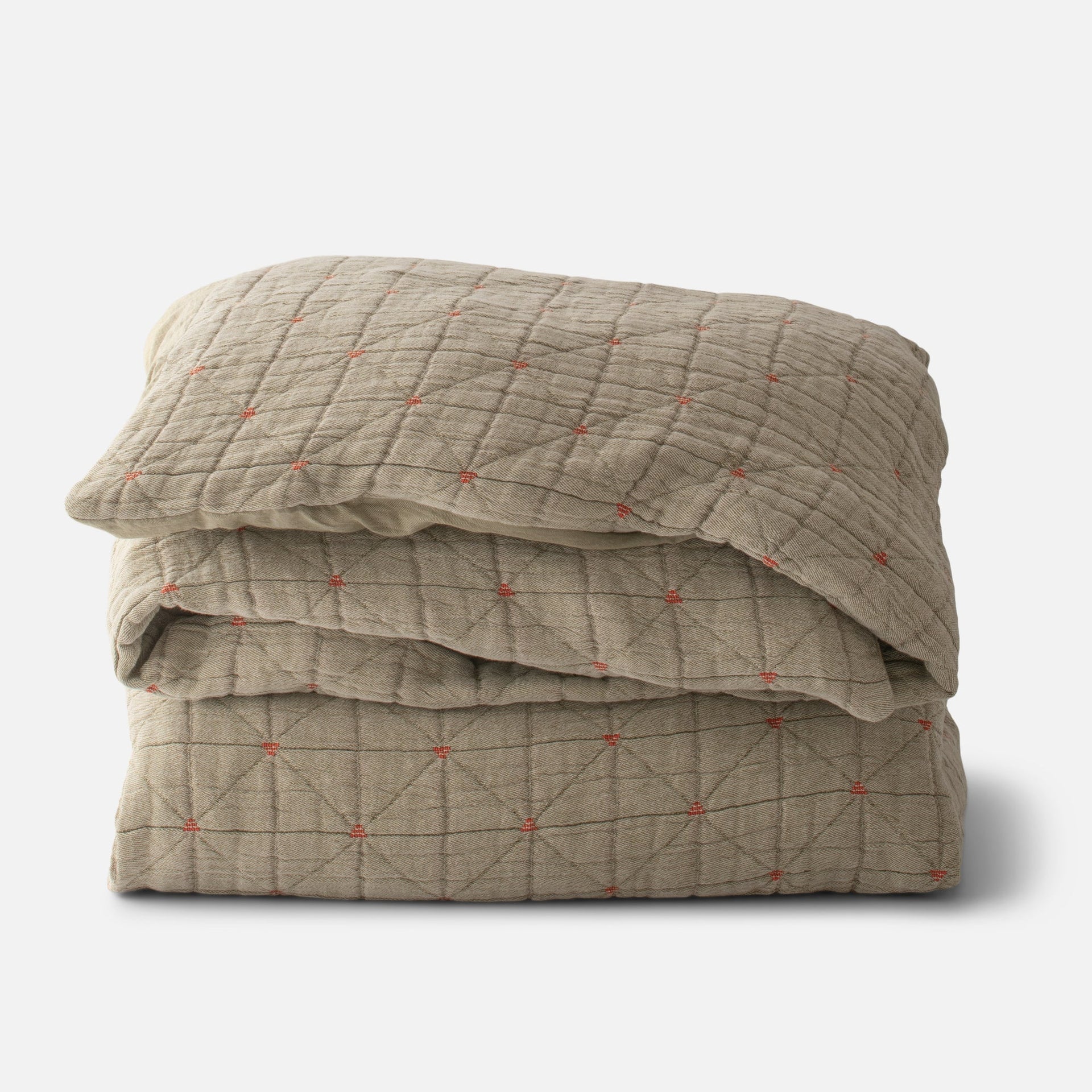 Peak Stitch Duvet in Olive w/ Persimmon