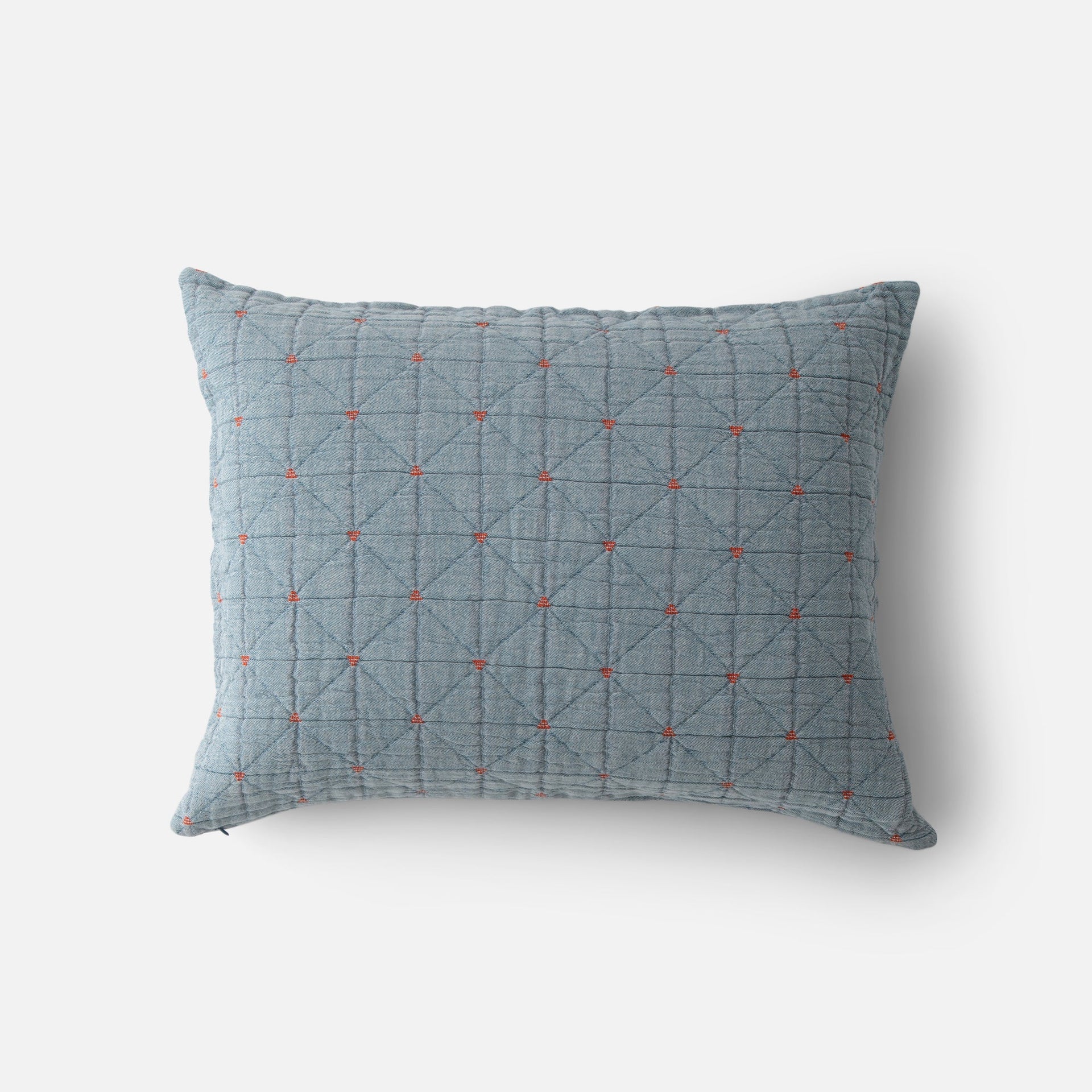 Peak Stitch Sham in Blue w/ Persimmon
