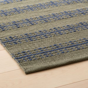 Ticking Stripe Rug in Alder Green w/ Blue thumbnail 2