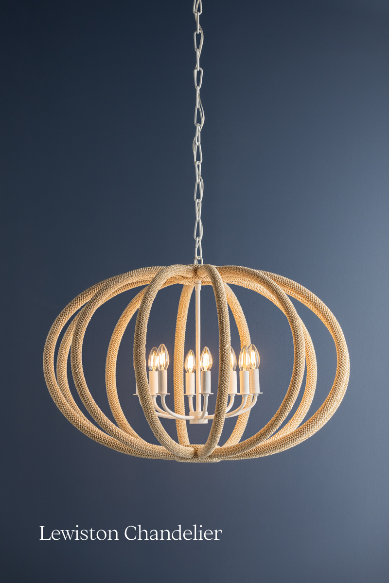 Lewiston chandelier by Hudson Valley Lighting featuring 8 candle lights and coconut shell beads